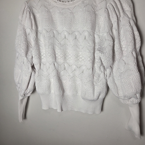 Zara White Crochet Knit Sweater With Balloon Sleeves - Picture 7 of 9